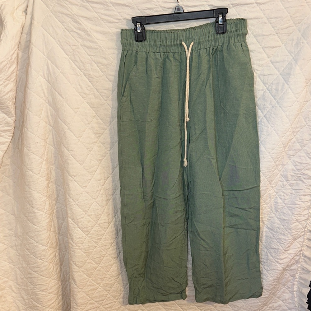 JARDIN by MACRIS Women's Green Wide Leg Cropped Drawstring Pants (NWOT)